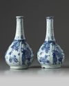 Two Chinese blue and white 'Kraak porcelain' bottle vases