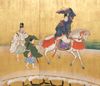 A LARGE JAPANESE 6-PANEL BYÔBU (FOLDING SCREEN) WITH GENJI RIDING A HORSE, LATE 18TH-EARLY 19TH CENTURY EDO PERIOD)