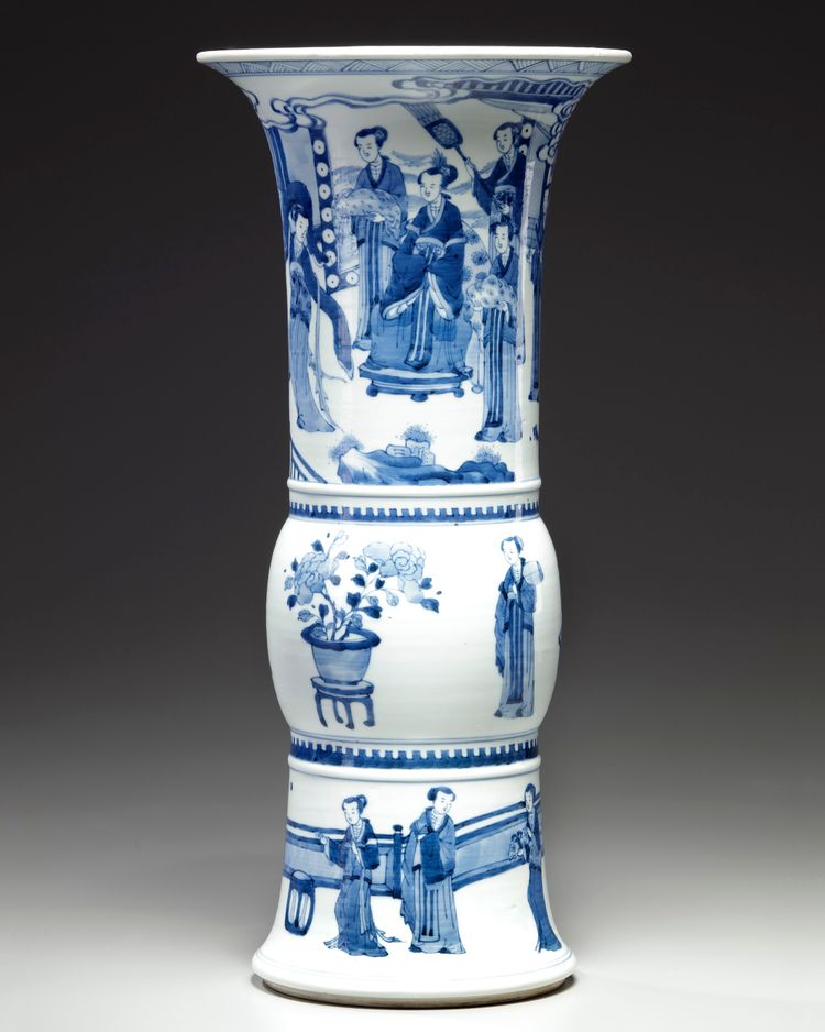 A Chinese blue and white 'ladies' gu vase