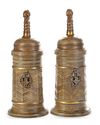 A PAIR OF LARGE SAFAVID STYLE ENGRAVED BRASS TORCH STANDS, PERSIA, 18TH-19TH CENTURY