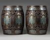 A pair of Chinese cloisonné enamel-inset zitan garden seats