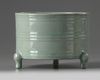A Chinese celadon crackle-glazed tripod censer