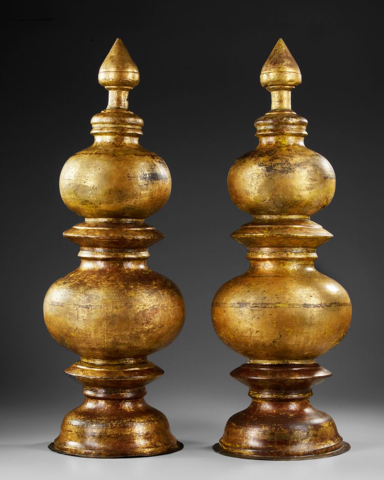 A PAIR OF LARGE OTTOMAN TOMBAK ALAM FINIALS, TURKEY, 18TH CENTURY