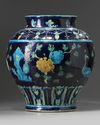 A CHINESE BLUE-GROUND FAHUA WINE JAR, CHINA, MING DYNASTY (1368-1644) OR LATER