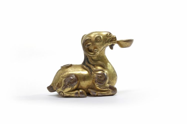A Chinese gilt bronze 'ram' water dropper