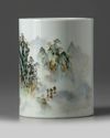 A Chinese famille rose 'landscape' brush pot, bitong