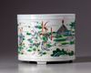 A Chinese famille verte brush pot