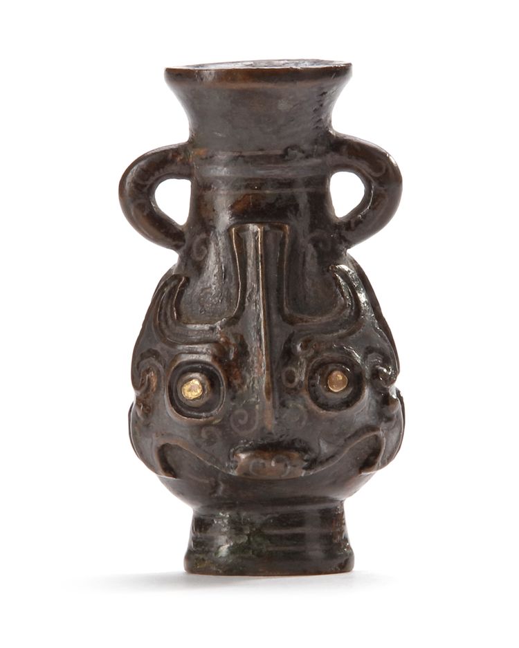 A CHINESE BRONZE MINIATURE HU VASE, MING DYNASTY (1368-1644)