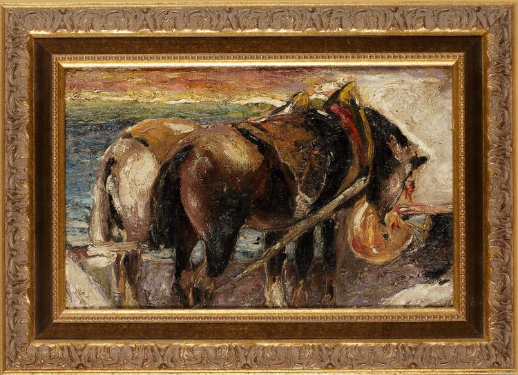 WORKHORSES AT REST, OIL ON CANVAS