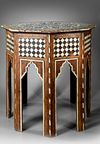 AN OTTOMAN BONE-INLAID WOODEN TABLE, INLAID WITH POTTERY TILES, TURKEY OR SYRIA, 19TH CENTURY