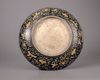 A large Chinese blue-ground yellow-enamelled 'dragon and crane' charger
