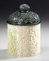 CHINESE CARVED WHITE JADE CYLINDRICAL JAR WITH JADE COVER, 19TH CENTURY