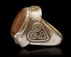 AN AGATE SEAL SILVER RING, 7TH CENTURY