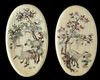 A PAIR OF JAPANESE OVAL-SHAPED, MOTHER-OF-PEARL INLAID CRANES PLAQUES, MEIJI PERIOD (1868-1912)