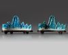 A pair of Chinese turquoise-glazed mountain-form brush rests