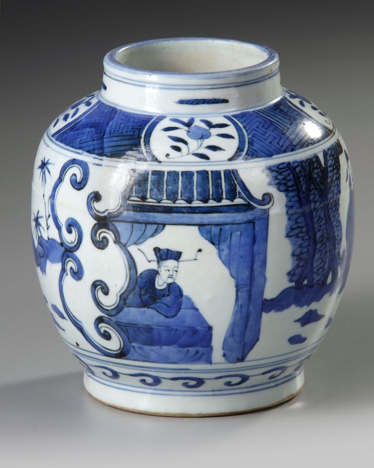 A CHINESE BLUE AND WHITE JAR, MING DYNASTY (1368-1644)