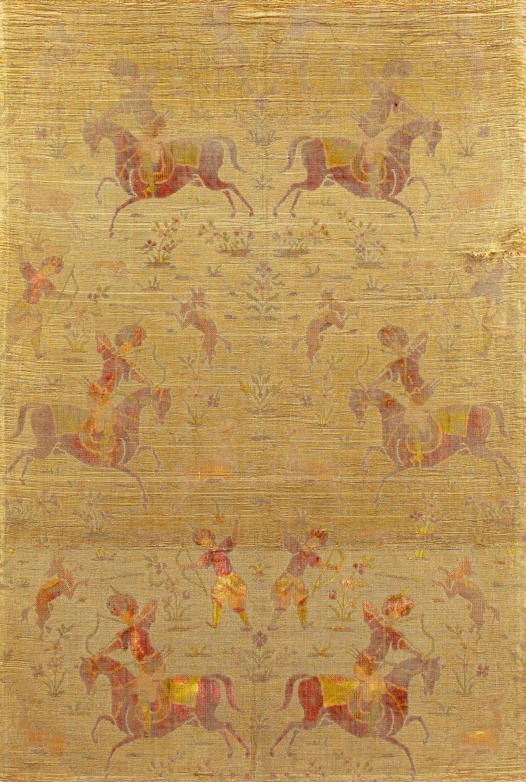 A SAFAVID SILK AND VELVET EMBROIDERED PANEL,17TH CENTURY