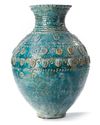A POST SASSANIAN TURQUOISE GLAZED POTTERY STORAGE JAR, PERSIA, 7TH-8TH CENTURY