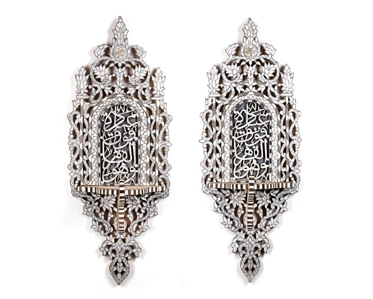 A PAIR OF OTTOMAN MOTHER OF PEARL INLAID  WOODED TURBAN STANDS (KAVUKLUK), TURKEY, EARLY 20TH CENTURY