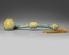 A CHINESE CLOISONNÉ ENAMEL RUYI-SCEPTRE IN A JADE PLAQUE INSET WOOD BOX, CHINA, 19TH CENTURY