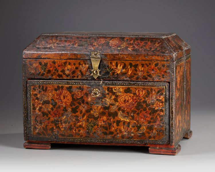 A PERSIAN WOODEN CHEST WITH DRAWERS, CIRCA 1800