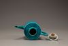 A turquoise-glazed wine pot and cover