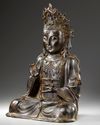 A LARGE CHINESE HEAVILY CAST BRONZE GUANYIN, MING DYNASTY (1368-1644) OR LATER