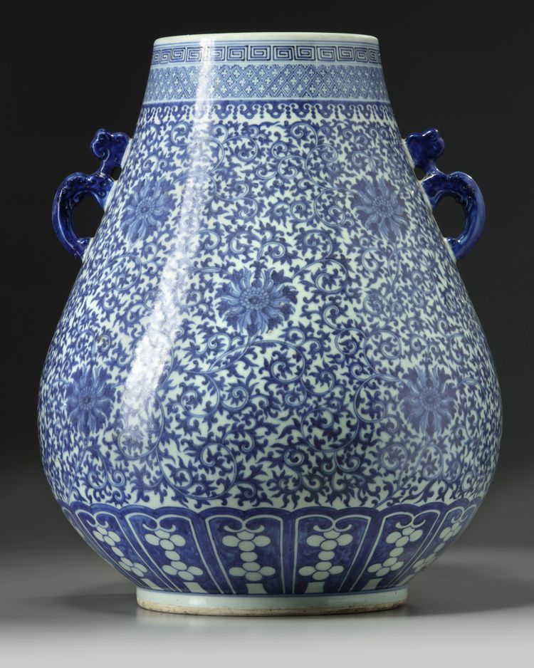 A large Chinese blue and white 'lotus' vase, hu