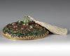 A CHINESE GILT-BRONZE SPINACH-GREEN JADE-INSET SCHOLAR'S MIRROR           