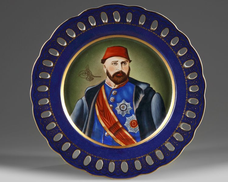 PORTRAIT OF THE OTTMAN SULTAN ABDULAZIZ WITH HIS TUGHRAA, MARKED SEVRES PARIS, FRANCE, 19TH CENTURY