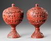 TWO CARVED CINNABAR LACQUER STEM-BOWLS AND COVERS, 19TH-20TH CENTURY