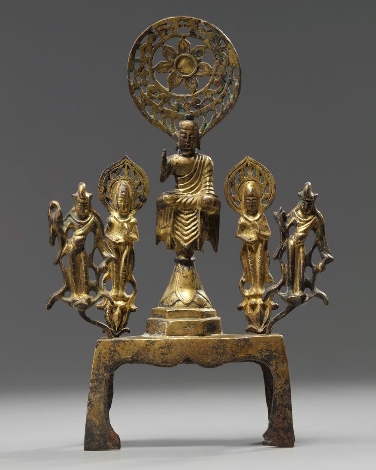 A Chinese gilt bronze Buddhist votive group