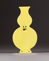 A Chinese yellow-ground famille rose double gourd wall vase
