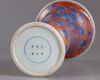 A Chinese iron-red-ground blue and white 'dragon and lotus' vase, gu