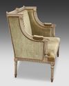 A FRENCH CARVED AND GRAY LACQUERED WOODEN SOFA, LOUIS XVI STYLE, LATE 19TH CENTURY