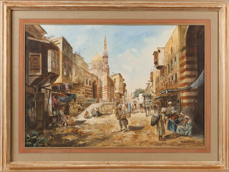 A LARGE PAINTING DEPICTING EGYPT-CAIRO, 1912