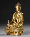 A TIBETAN MEDICINE BUDDHA (BHAISAJYAGURU) GILT BRONZE STATUE,  19TH CENTURY