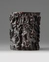 A Chinese ebony 'tree trunk' brush pot, bitong