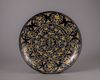 A large Chinese blue-ground yellow-enamelled 'dragon and crane' charger
