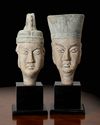 A PAIR OF CHINESE TERRACOTTA HEADS OF A MAN AND WOMAN, MING DYNASTY (1368–1644)