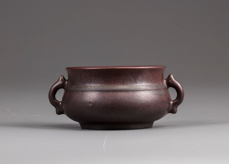 A Chinese iridescent maroon-glazed censer