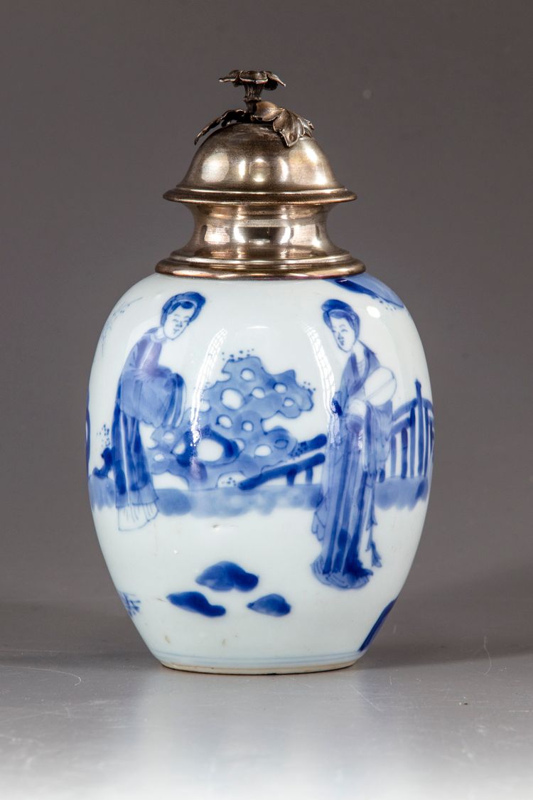 A Chinese blue and white silver mounted jar