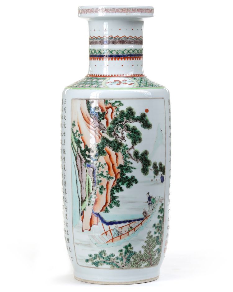 A CHINESE FAMILLE VERTE ROULEAU VASE, CHINA, 19TH CENTURY