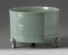 A Chinese celadon crackle-glazed tripod censer
