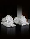 DANILO CERVIETTI (ITALIAN, 20TH CENTURY), A PAIR OF SCULPTED WHITE MARBLE CANOVA LIONS, SECOND HALF 20TH CENTURY.