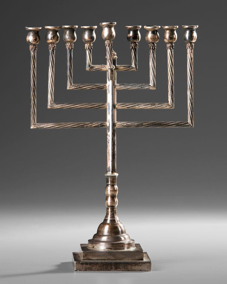 A HAZORFIM STERLING SILVER MENORAH, EARLY 20TH CENTURY