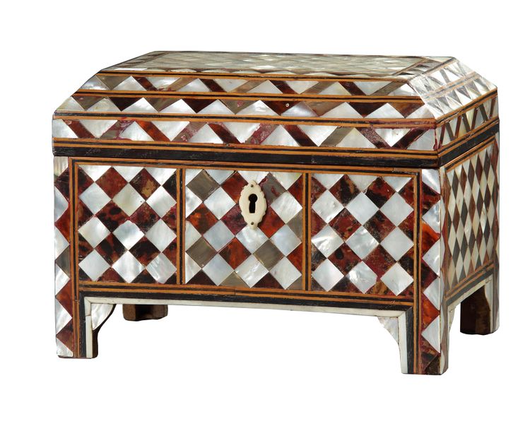 AN OTTOMAN RECTANGULAR MOTHER-OF-PEARL TORTOISE AND BONE INLAID BOX, 18TH CENTURY