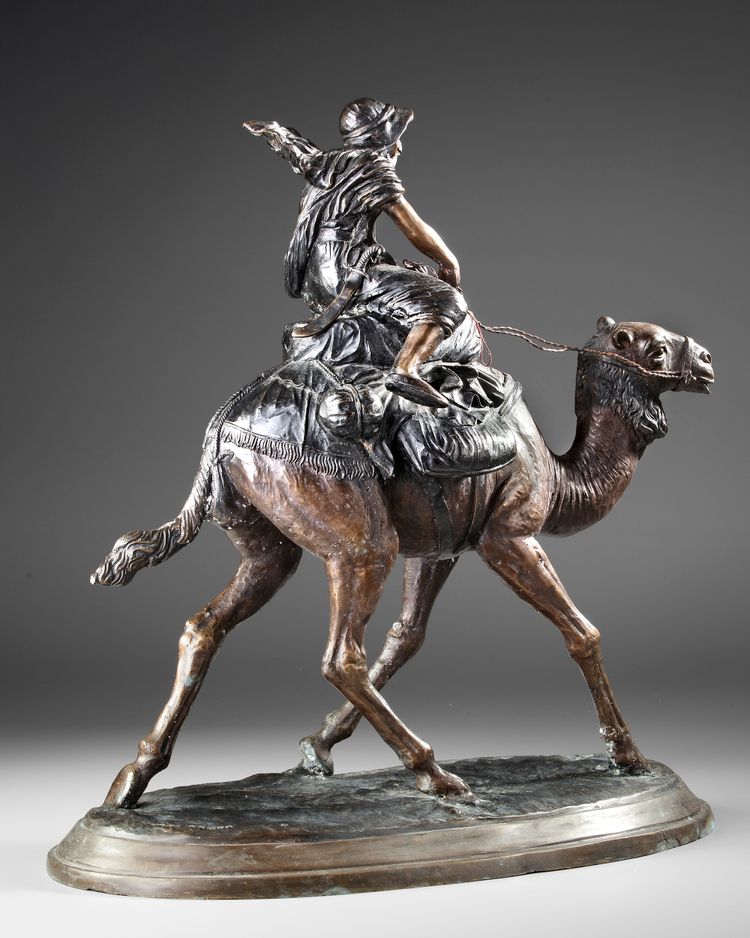 A BRONZE FIGURE OF A RIDER ON CAMEL, 19TH CENTURY