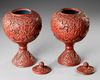 TWO CARVED CINNABAR LACQUER STEM-BOWLS AND COVERS, 19TH-20TH CENTURY