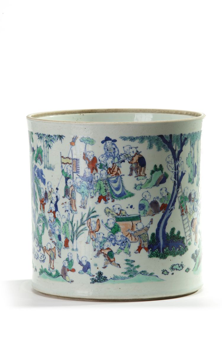 A Chinese doucai 'Hundred Boys' brush pot, bitong
